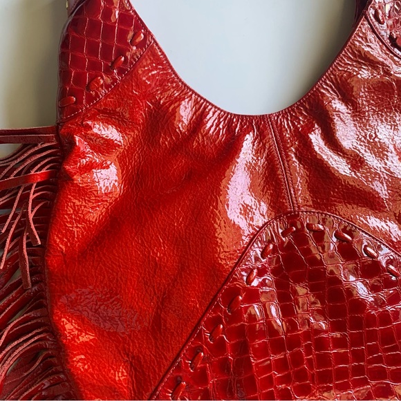 Zina Eva Red Leather Fringe Hobo Bag! - Picture 3 of 11